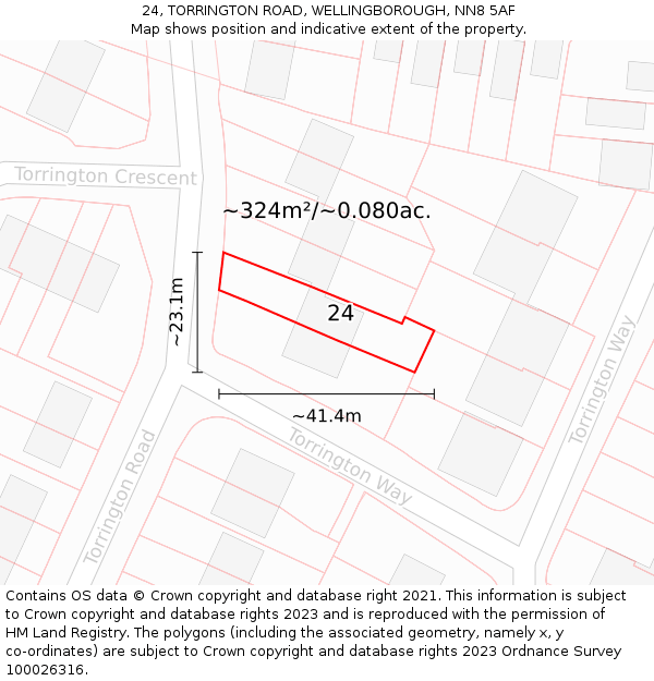 24, TORRINGTON ROAD, WELLINGBOROUGH, NN8 5AF: Plot and title map