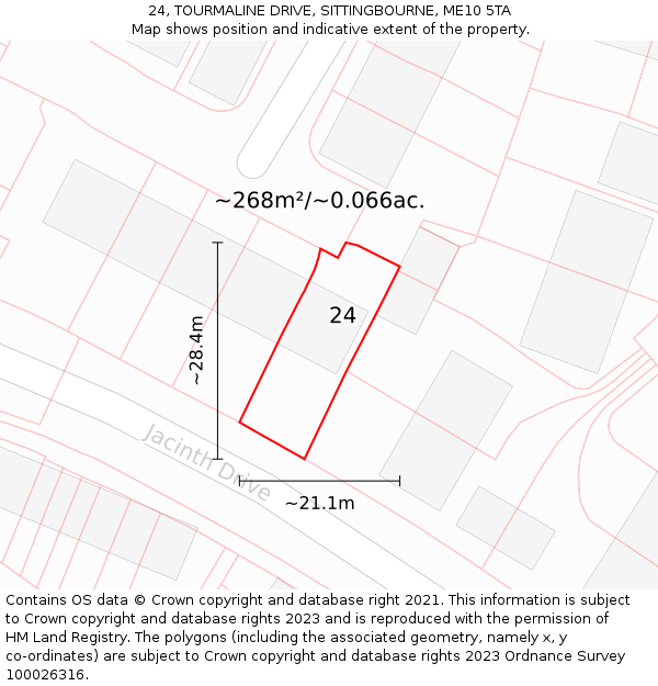 24, TOURMALINE DRIVE, SITTINGBOURNE, ME10 5TA: Plot and title map