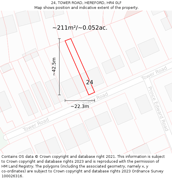 24, TOWER ROAD, HEREFORD, HR4 0LF: Plot and title map