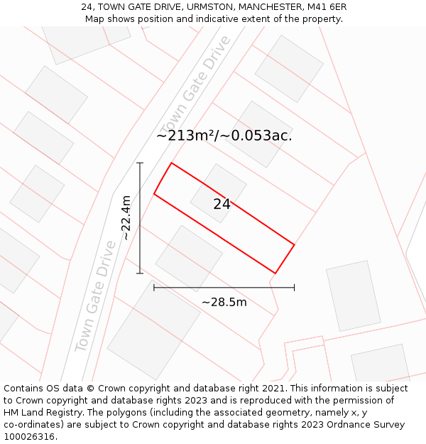 24, TOWN GATE DRIVE, URMSTON, MANCHESTER, M41 6ER: Plot and title map