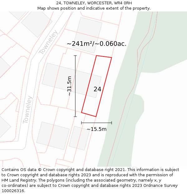 24, TOWNELEY, WORCESTER, WR4 0RH: Plot and title map