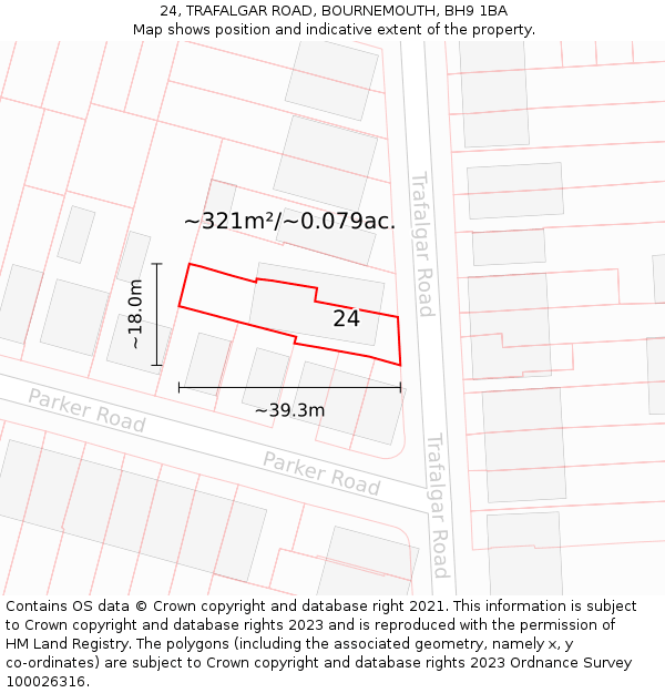 24, TRAFALGAR ROAD, BOURNEMOUTH, BH9 1BA: Plot and title map