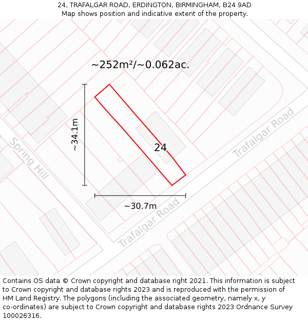 24, TRAFALGAR ROAD, ERDINGTON, BIRMINGHAM, B24 9AD: Plot and title map