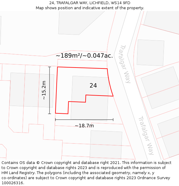 24, TRAFALGAR WAY, LICHFIELD, WS14 9FD: Plot and title map