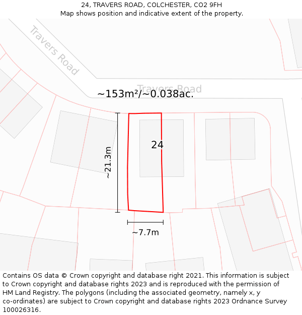 24, TRAVERS ROAD, COLCHESTER, CO2 9FH: Plot and title map