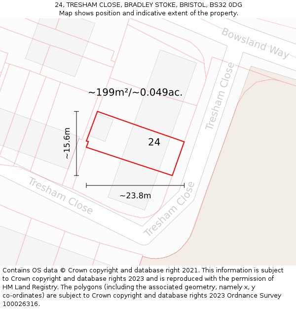 24, TRESHAM CLOSE, BRADLEY STOKE, BRISTOL, BS32 0DG: Plot and title map