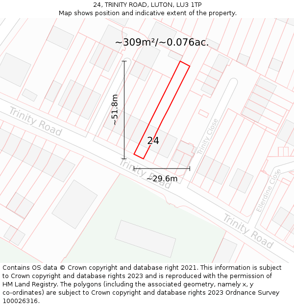 24, TRINITY ROAD, LUTON, LU3 1TP: Plot and title map