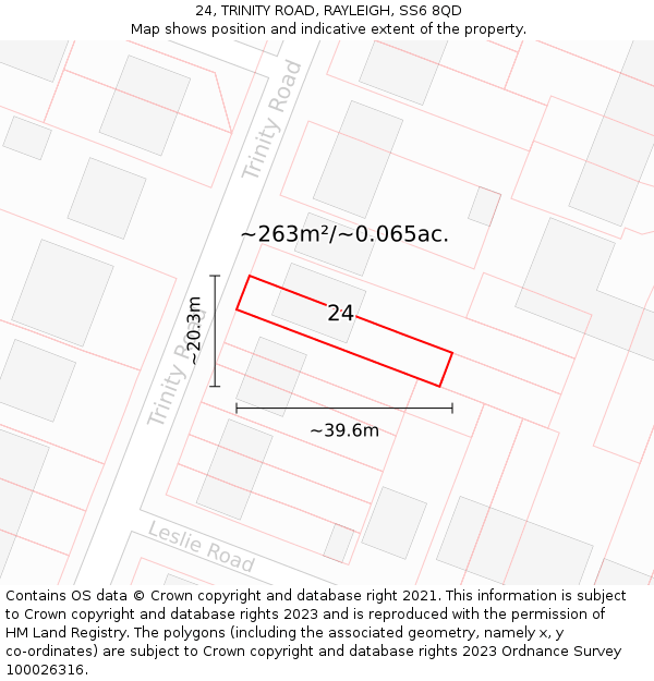 24, TRINITY ROAD, RAYLEIGH, SS6 8QD: Plot and title map