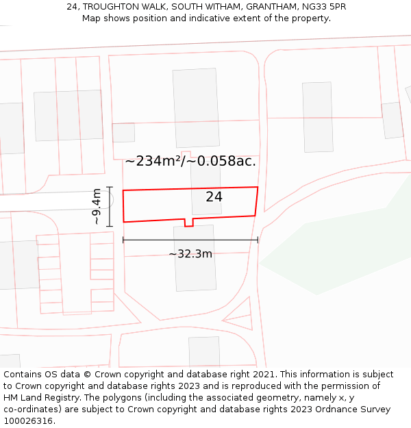 24, TROUGHTON WALK, SOUTH WITHAM, GRANTHAM, NG33 5PR: Plot and title map