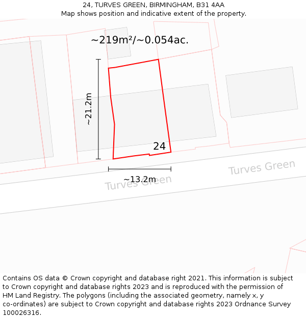 24, TURVES GREEN, BIRMINGHAM, B31 4AA: Plot and title map