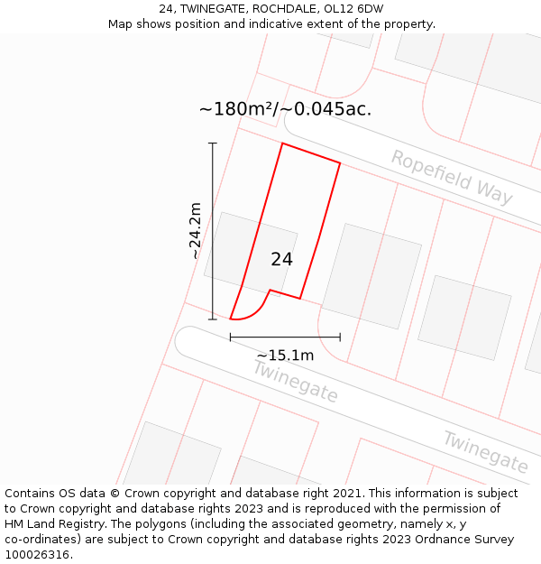 24, TWINEGATE, ROCHDALE, OL12 6DW: Plot and title map