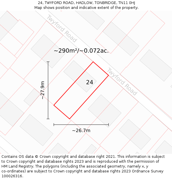 24, TWYFORD ROAD, HADLOW, TONBRIDGE, TN11 0HJ: Plot and title map