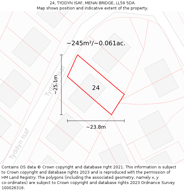 24, TYDDYN ISAF, MENAI BRIDGE, LL59 5DA: Plot and title map