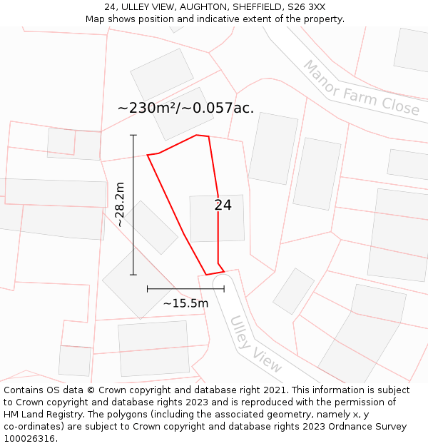 24, ULLEY VIEW, AUGHTON, SHEFFIELD, S26 3XX: Plot and title map