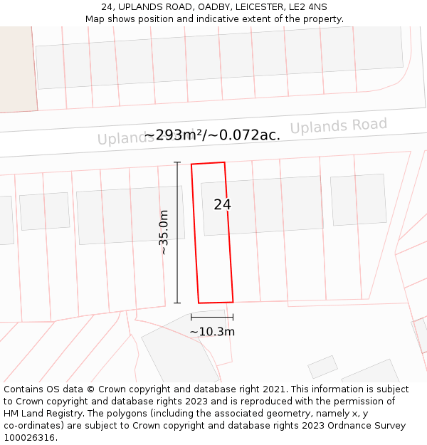 24, UPLANDS ROAD, OADBY, LEICESTER, LE2 4NS: Plot and title map