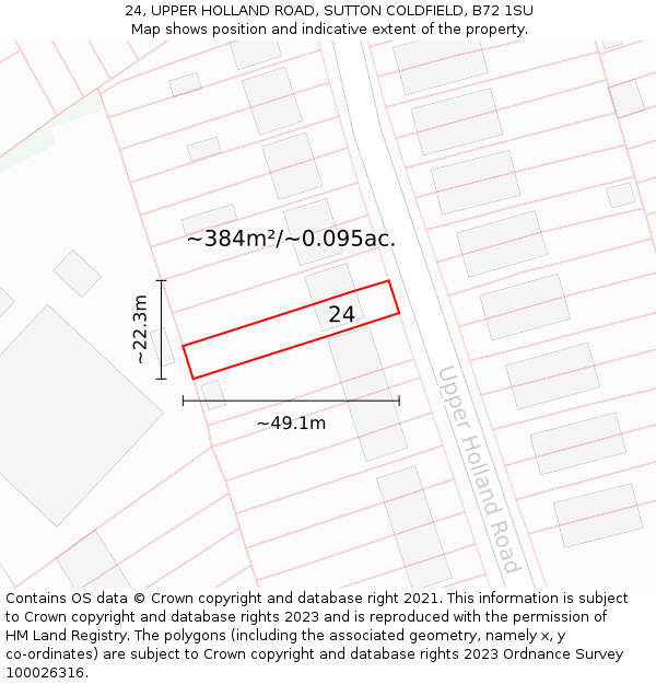 24, UPPER HOLLAND ROAD, SUTTON COLDFIELD, B72 1SU: Plot and title map