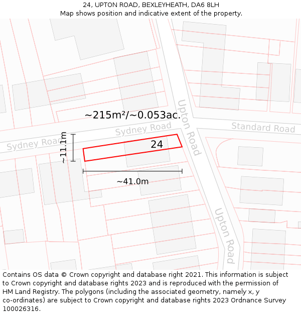 24, UPTON ROAD, BEXLEYHEATH, DA6 8LH: Plot and title map