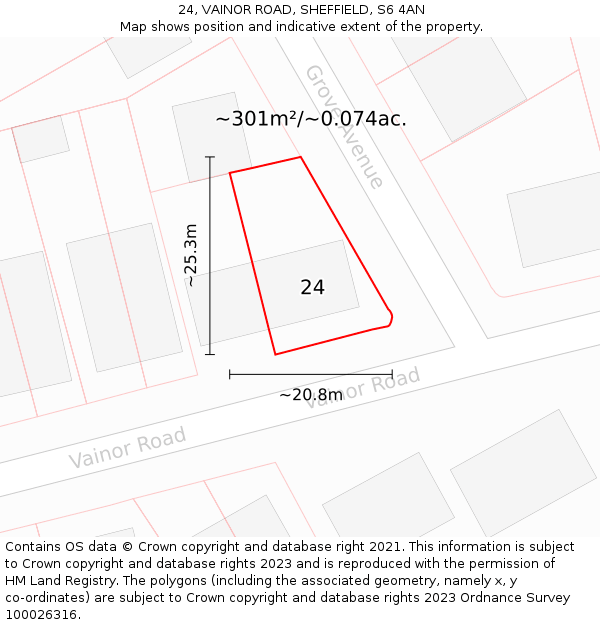 24, VAINOR ROAD, SHEFFIELD, S6 4AN: Plot and title map