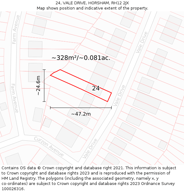 24, VALE DRIVE, HORSHAM, RH12 2JX: Plot and title map