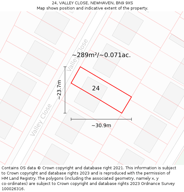 24, VALLEY CLOSE, NEWHAVEN, BN9 9XS: Plot and title map