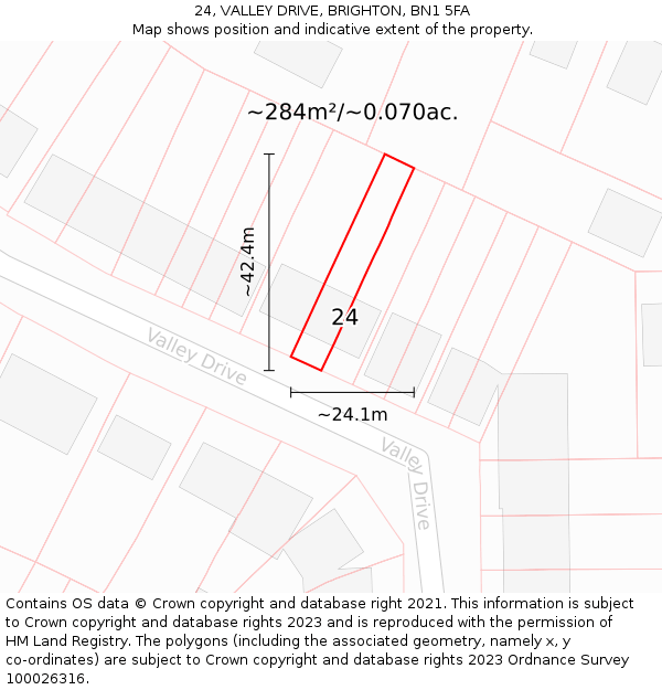 24, VALLEY DRIVE, BRIGHTON, BN1 5FA: Plot and title map