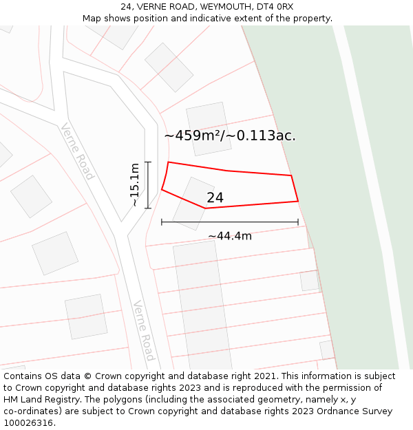 24, VERNE ROAD, WEYMOUTH, DT4 0RX: Plot and title map