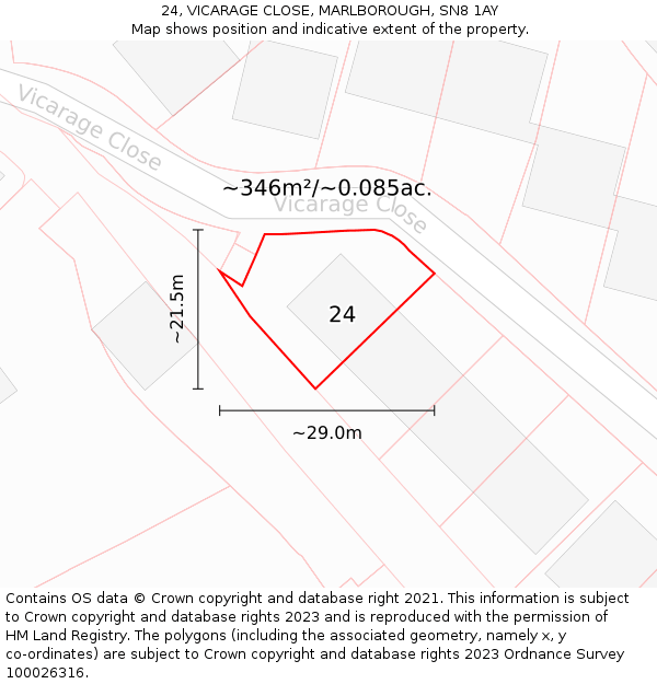 24, VICARAGE CLOSE, MARLBOROUGH, SN8 1AY: Plot and title map