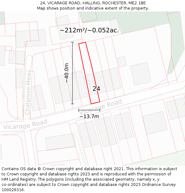 24, VICARAGE ROAD, HALLING, ROCHESTER, ME2 1BE: Plot and title map