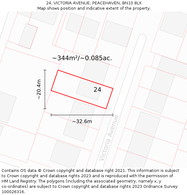 24, VICTORIA AVENUE, PEACEHAVEN, BN10 8LX: Plot and title map