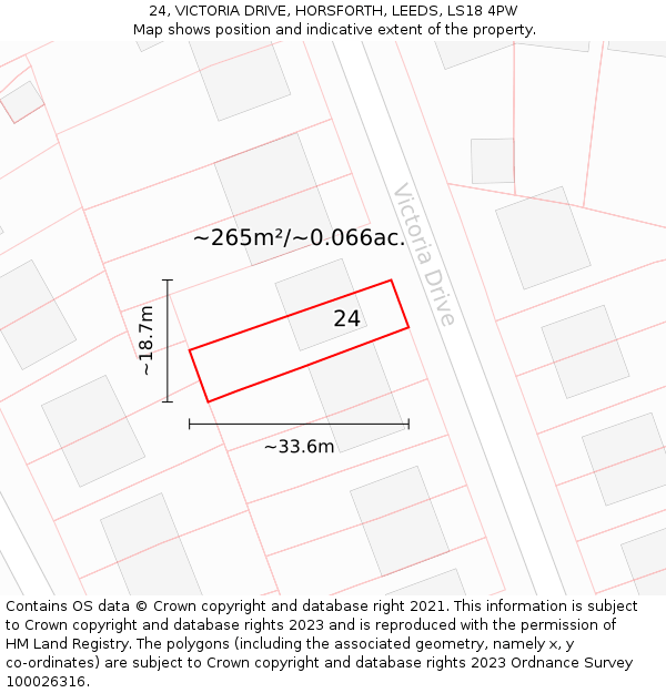 24, VICTORIA DRIVE, HORSFORTH, LEEDS, LS18 4PW: Plot and title map