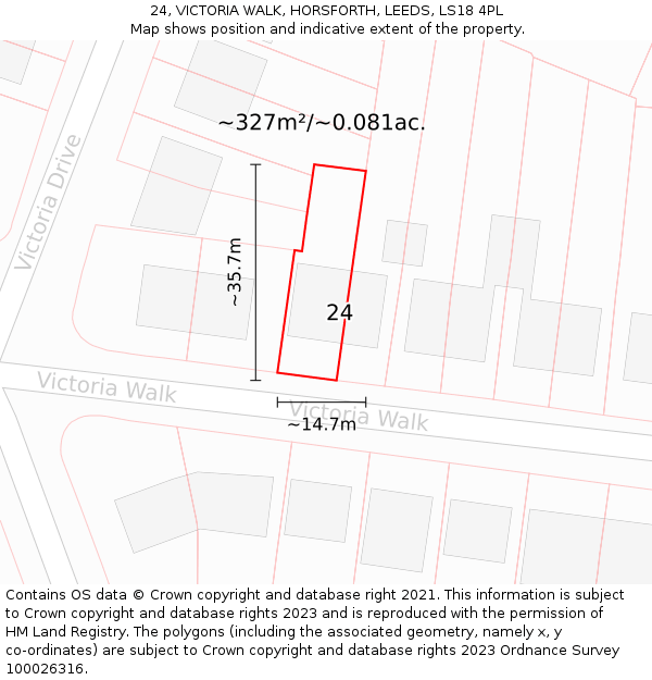 24, VICTORIA WALK, HORSFORTH, LEEDS, LS18 4PL: Plot and title map