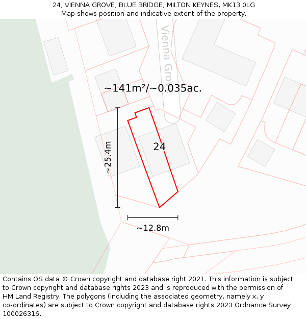 24, VIENNA GROVE, BLUE BRIDGE, MILTON KEYNES, MK13 0LG: Plot and title map