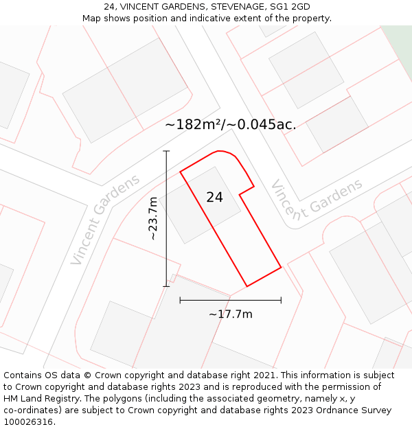 24, VINCENT GARDENS, STEVENAGE, SG1 2GD: Plot and title map