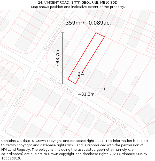 24, VINCENT ROAD, SITTINGBOURNE, ME10 3DD: Plot and title map