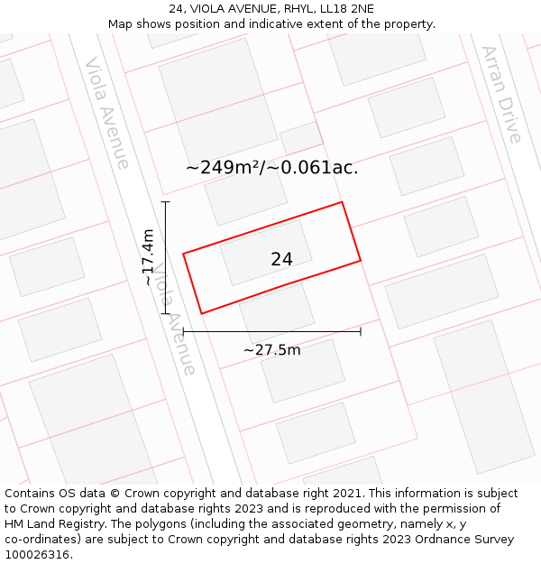 24, VIOLA AVENUE, RHYL, LL18 2NE: Plot and title map