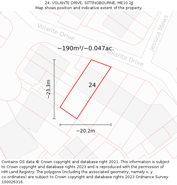 24, VOLANTE DRIVE, SITTINGBOURNE, ME10 2JJ: Plot and title map