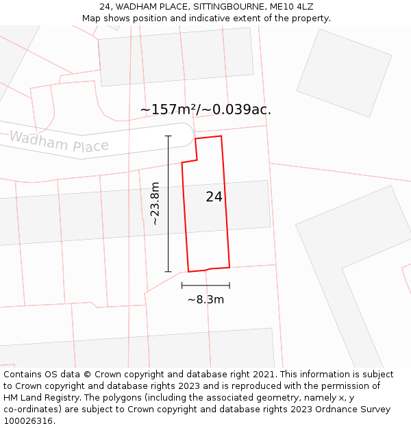 24, WADHAM PLACE, SITTINGBOURNE, ME10 4LZ: Plot and title map