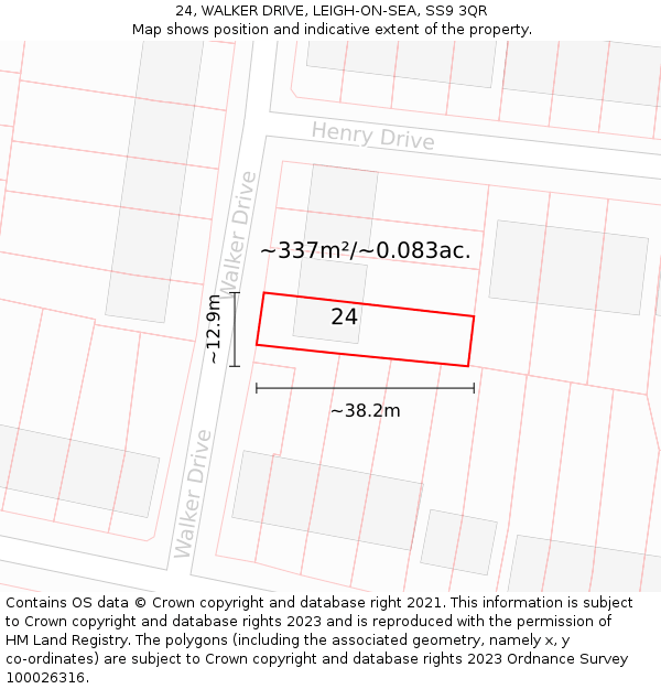24, WALKER DRIVE, LEIGH-ON-SEA, SS9 3QR: Plot and title map