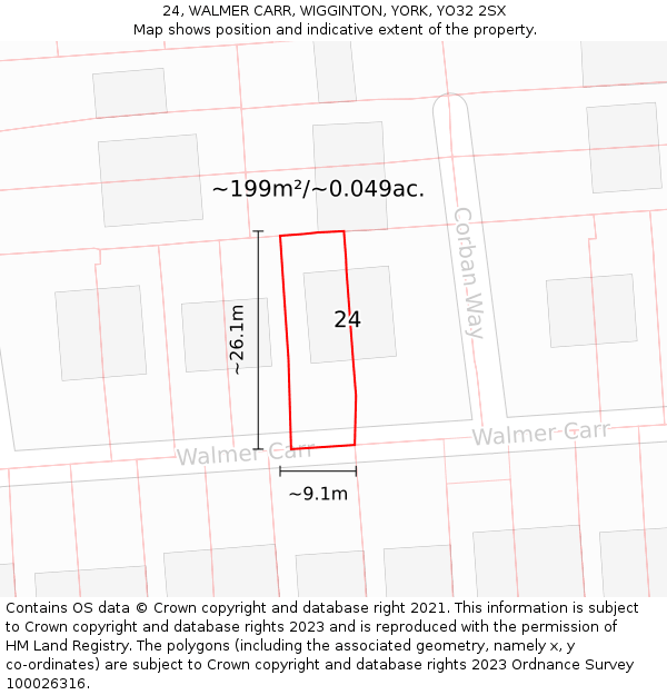 24, WALMER CARR, WIGGINTON, YORK, YO32 2SX: Plot and title map