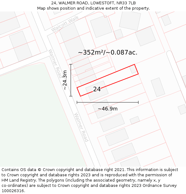 24, WALMER ROAD, LOWESTOFT, NR33 7LB: Plot and title map