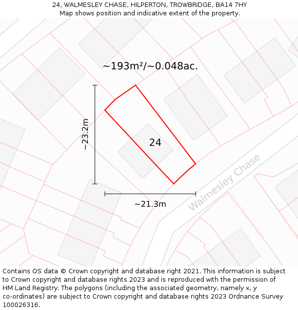 24, WALMESLEY CHASE, HILPERTON, TROWBRIDGE, BA14 7HY: Plot and title map