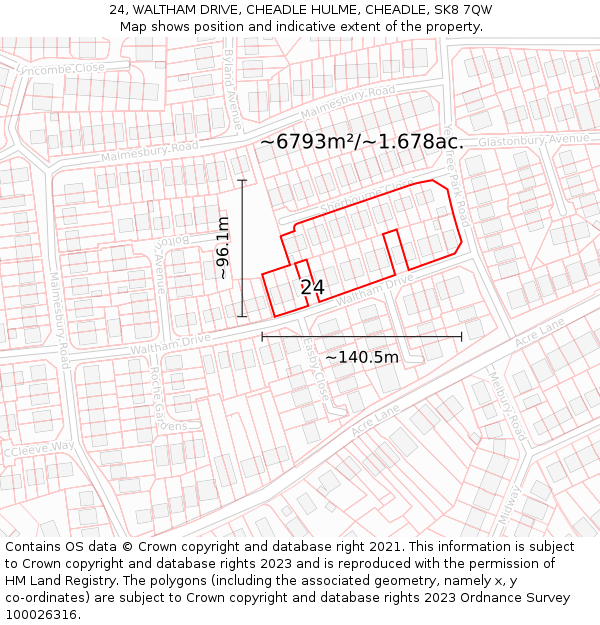 24, WALTHAM DRIVE, CHEADLE HULME, CHEADLE, SK8 7QW: Plot and title map