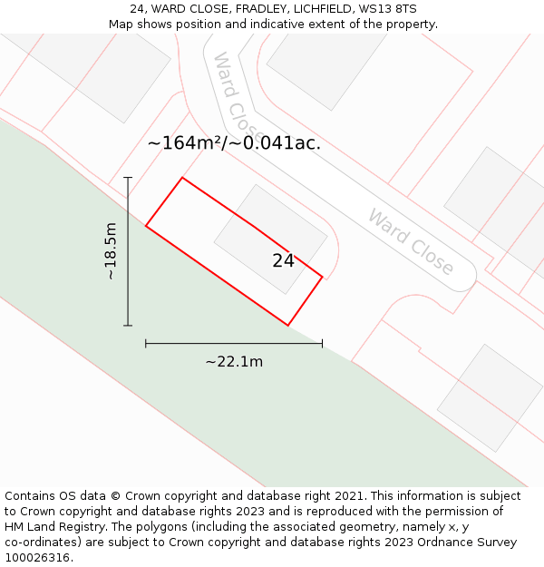 24, WARD CLOSE, FRADLEY, LICHFIELD, WS13 8TS: Plot and title map