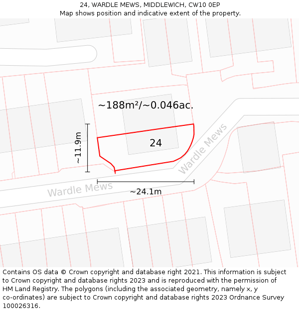 24, WARDLE MEWS, MIDDLEWICH, CW10 0EP: Plot and title map