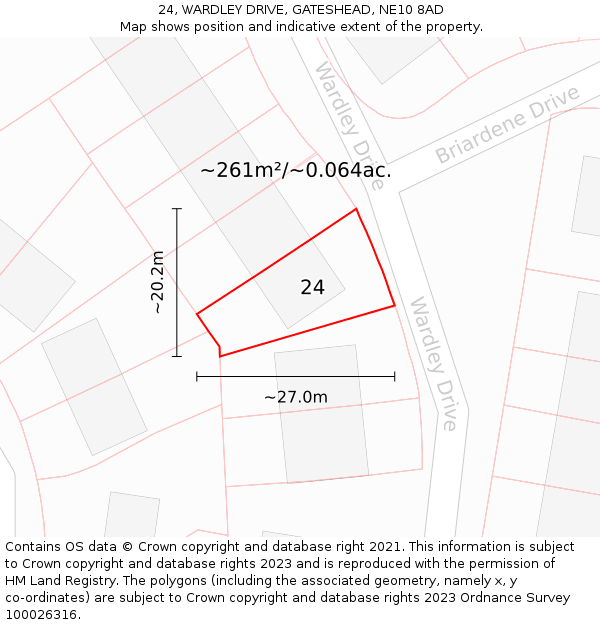 24, WARDLEY DRIVE, GATESHEAD, NE10 8AD: Plot and title map