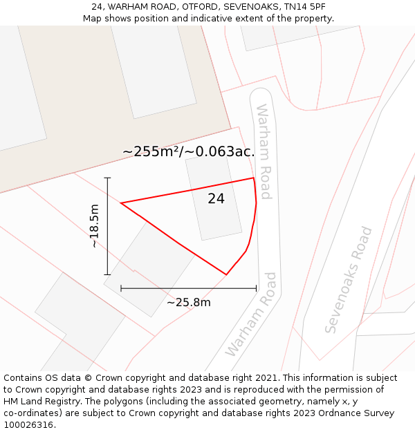 24, WARHAM ROAD, OTFORD, SEVENOAKS, TN14 5PF: Plot and title map