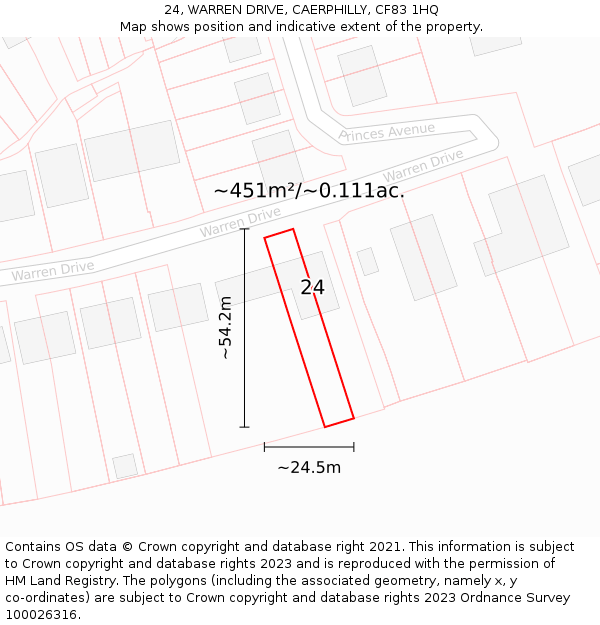 24, WARREN DRIVE, CAERPHILLY, CF83 1HQ: Plot and title map