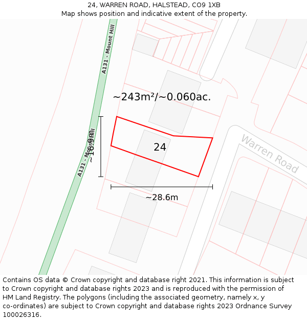 24, WARREN ROAD, HALSTEAD, CO9 1XB: Plot and title map