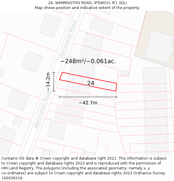 24, WARRINGTON ROAD, IPSWICH, IP1 3QU: Plot and title map