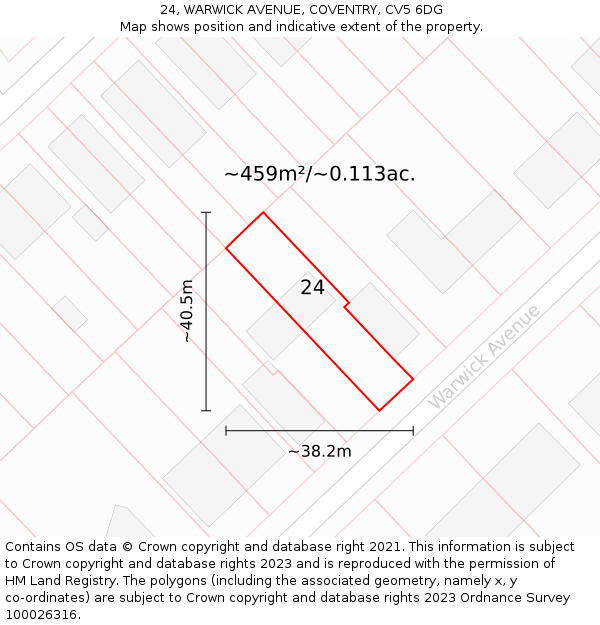 24, WARWICK AVENUE, COVENTRY, CV5 6DG: Plot and title map